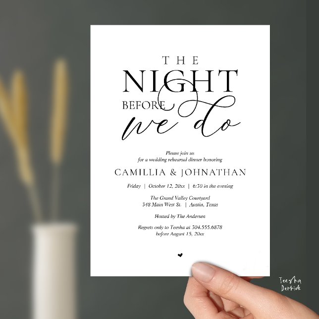 Invitación “The Night Before We Do” Modern Rehearsal Dinner (“The Night Before We Do” Modern Classy Rehearsal Dinner Reception Invitation Card Black White)