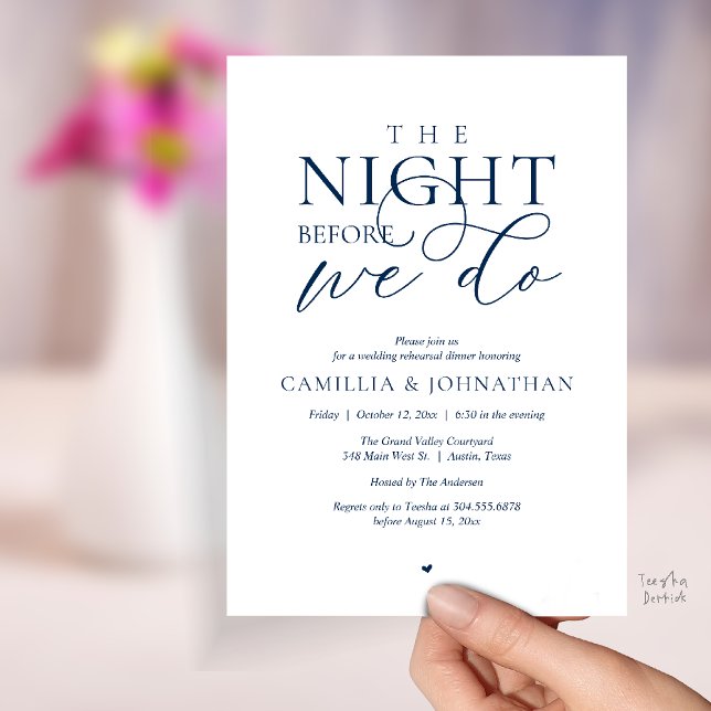 Invitación “The Night Before We Do” Modern Rehearsal Dinner (“The Night Before We Do” Modern Classy Rehearsal Dinner Reception Invitation Card Navy Blue)