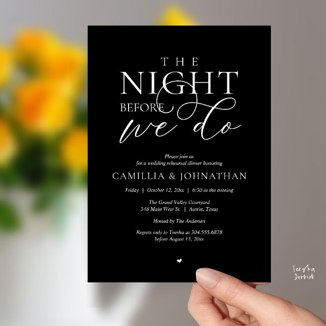 Invitación “The Night Before We Do” Modern Rehearsal Dinner (“The Night Before We Do” Modern Classy Rehearsal Dinner Reception Invitation Card Black White)