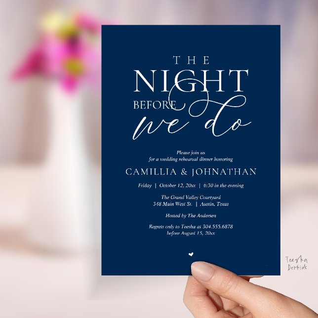 Invitación “The Night Before We Do” Modern Rehearsal Dinner (“The Night Before We Do” Modern Classy Rehearsal Dinner Reception Invitation Card Navy Blue)