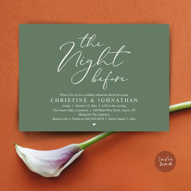 Invitación The Night Before Wedding Rehearsal Romantic Dinner (The Night Before Wedding Rehearsal Romantic Dinner Invitation Card in Sage Green)