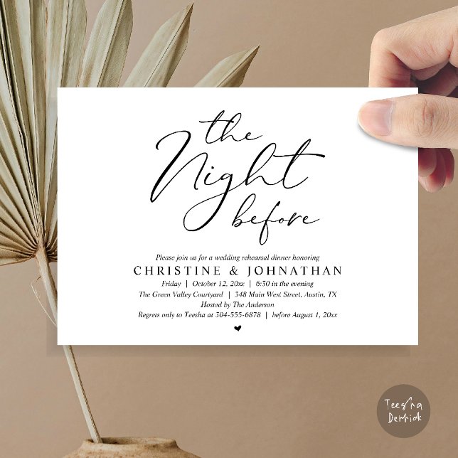 Invitación The Night Before Wedding Rehearsal Romantic Dinner (The Night Before Wedding Rehearsal Romantic Dinner Invitation Card in Black and White)