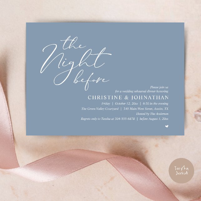 Invitación The Night Before Wedding Rehearsal Romantic Dinner (The Night Before Wedding Rehearsal Romantic Dinner Invitation Card in Dusty Blue)