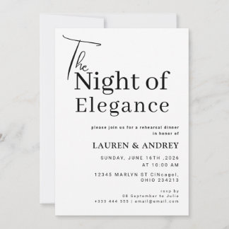 Invitación The Night of Elegance Rehearsal Dinner Invitation