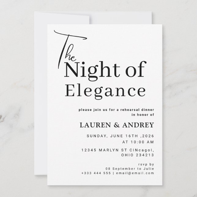 Invitación The Night of Elegance Rehearsal Dinner Invitation (Anverso)
