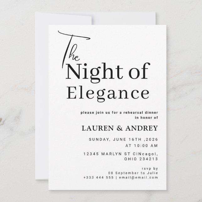 Invitación The Night of Elegance Rehearsal Dinner Invitation (Anverso)