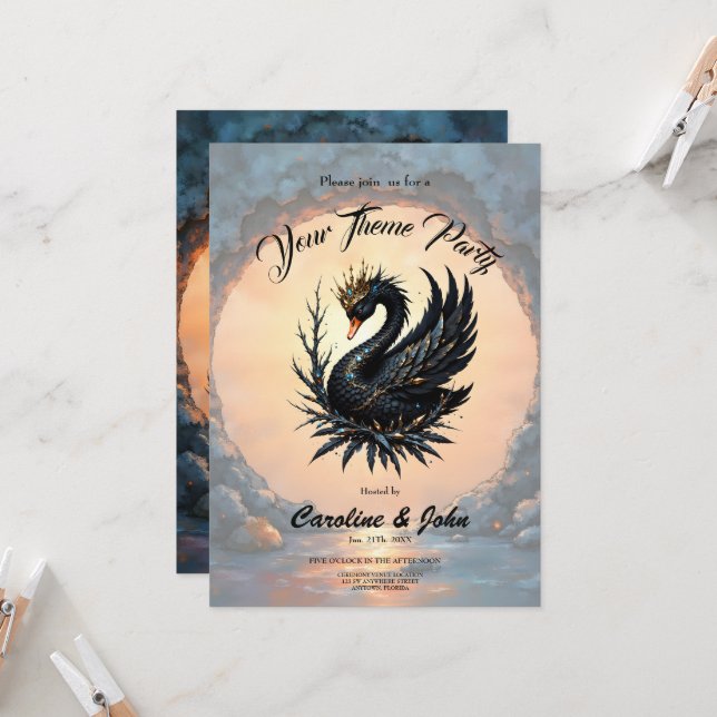 Invitación The Obsidian Swan of Moonlit Grace.  (Anverso/Reverso In Situ)