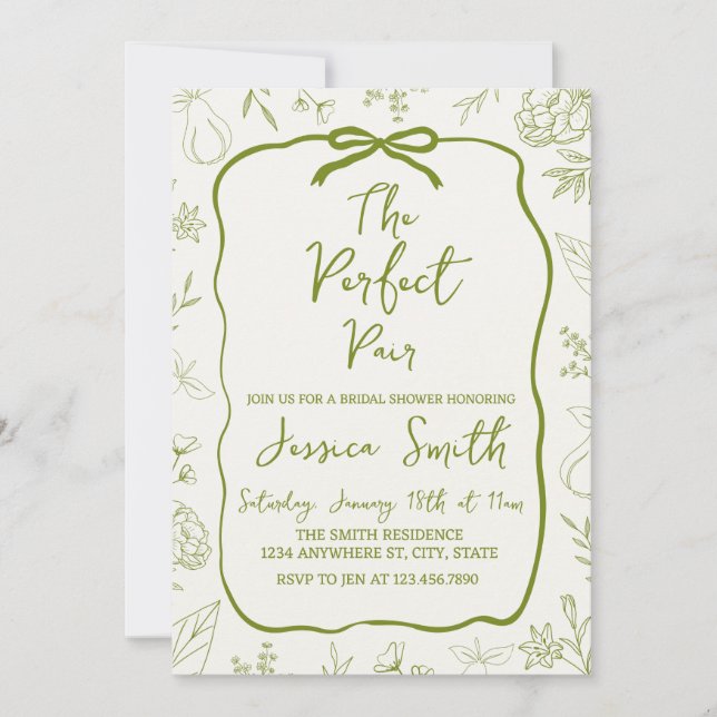 Invitación The Perfect Pair Green Bridal Shower Invitation (Anverso)