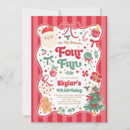 Invitación The Season Four Fun Christmas Bow 4th Birthday