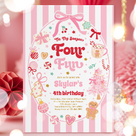 Invitación The Season Four Fun Christmas Bow 4th Birthday