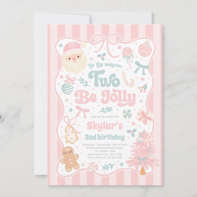 Invitación The Season Two Be Jolly Christmas Bow 2nd Birthday (Anverso)