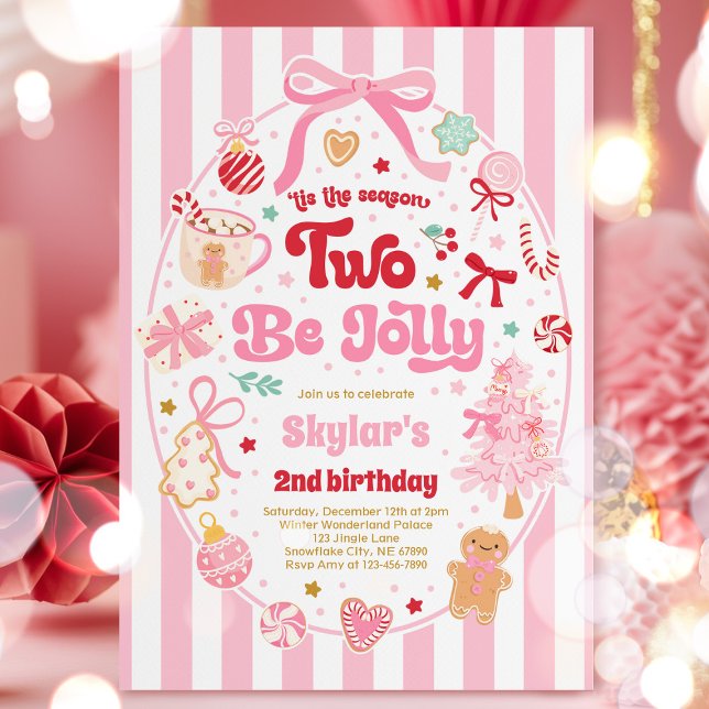 Invitación The Season Two Be Jolly Christmas Bow 2nd Birthday (Subido por el creador)