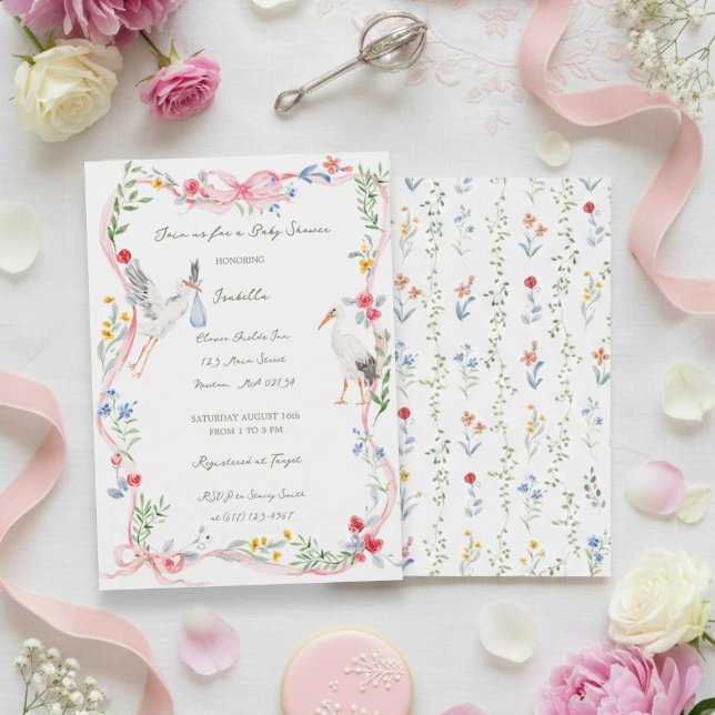 Invitación The Stork Heirloom Rose & Ribbon Baby Shower  (Subido por el creador)