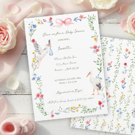 Invitación The Stork Heirloom Rose & Ribbon Baby Shower