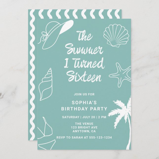Invitación The Summer I Turned Sixteen 16th Birthday Party (Anverso / Reverso)