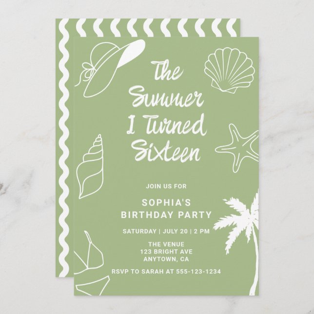 Invitación The Summer I Turned Sixteen 16th Birthday Party (Anverso / Reverso)