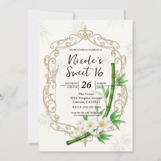 Invitación The Tropical Imperial Bamboo Garden Sweet 16 (Anverso)