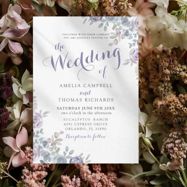 Invitación The Wedding Of Purple & Blue Floral Wedding Invita (Subido por el creador)