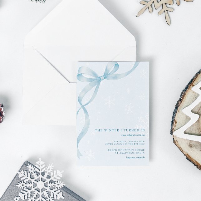 Invitación The Winter I Turned | Ice Blue Ribbon Birthday (Subido por el creador)