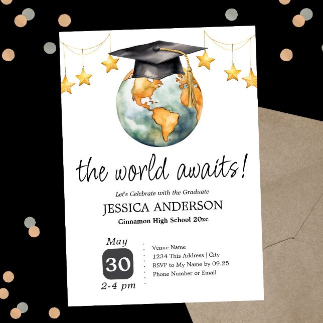 Invitación The World Awaits Graduation Party One Photo  (Subido por el creador)
