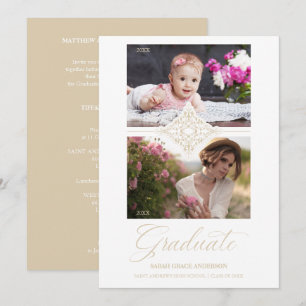 Invitación Then & Now Chic Gold 2 Fotos Adorno Graduación