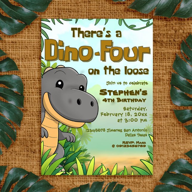 Invitación There's a Dino Four on the Loose - 4rd Birthday (There's a Dino Four on the Loose - 4rd Birthday Invitation)
