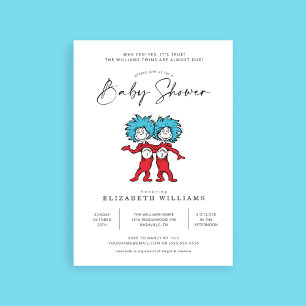Invitación Thing One Thing Two   Gemelos Azules Baby Shower