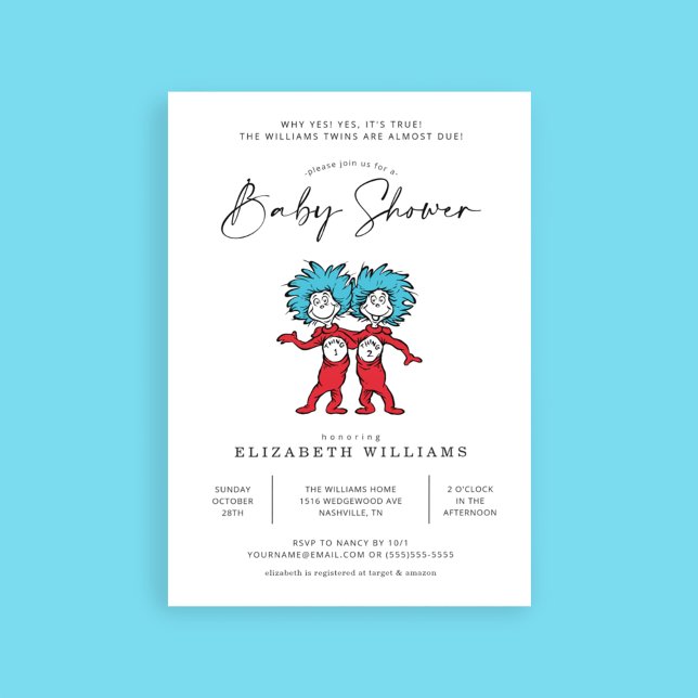 Invitación Thing One Thing Two | Gemelos Azules Baby Shower (Subido por el creador)
