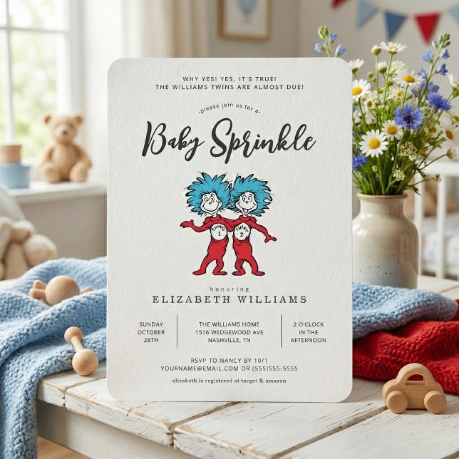 Invitación Thing One Thing Two | Gemelos Azules Baby Sprinkle (Subido por el creador)