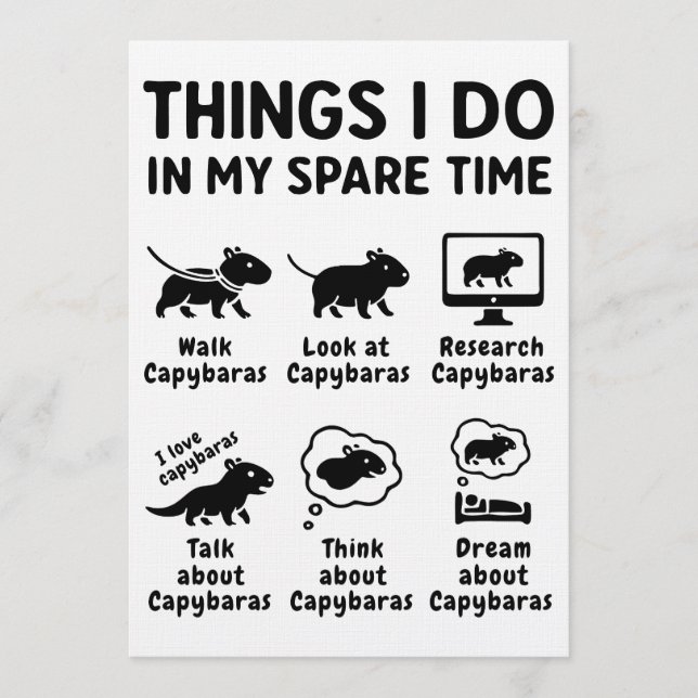 Invitación Things I Do In My Spare Time Capybara Funny Pet (Anverso)