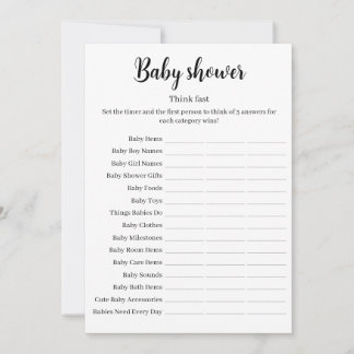 Invitación Think Fast Baby Shower Game, Baby Shower Printable