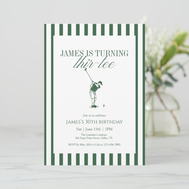 Invitación Thir-Tee Golf Cumpleaños 30 Verde Raya (Anverso de pie)