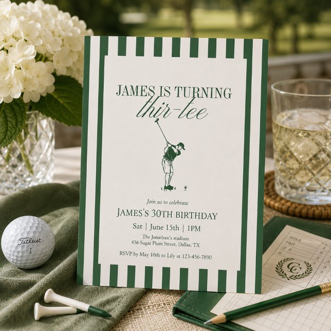 Invitación Thir-Tee Golf Cumpleaños 30 Verde Raya (Subido por el creador)