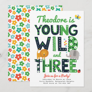 Invitación Third Birthday Invite, Young, Wild and Three Boys