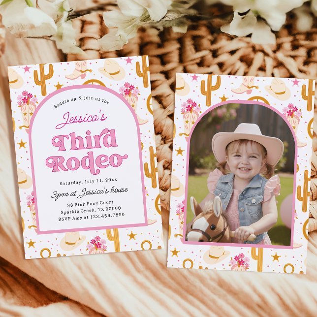 Invitación Third Rodeo Western Cowgirl Photo 3rd Birthday (Subido por el creador)
