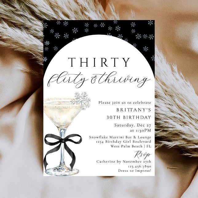 Invitación Thirty Flirty & Thriving Chic Winter 30th Birthday (Subido por el creador)