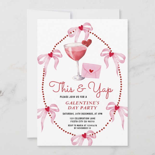Invitación This and Yap Pink Bow Galentine's Day Party (Anverso)