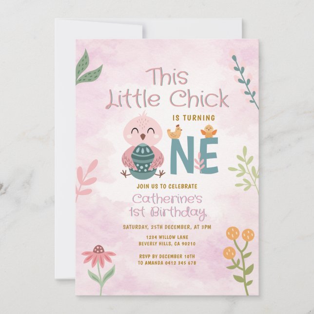 Invitación This Little Chicks is turning ONE Easter Birthday (Anverso)