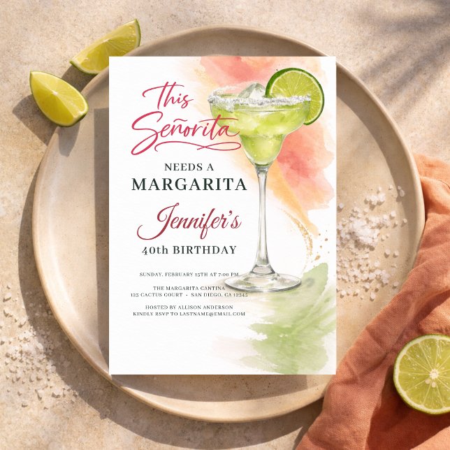 Invitación This Señorita Needs a Margarita 40th Fiesta (Subido por el creador)