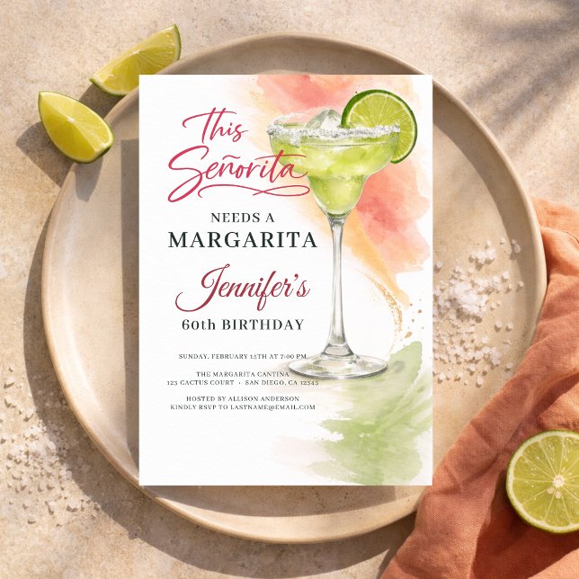 Invitación This Señorita Needs a Margarita 60th Fiesta (Subido por el creador)