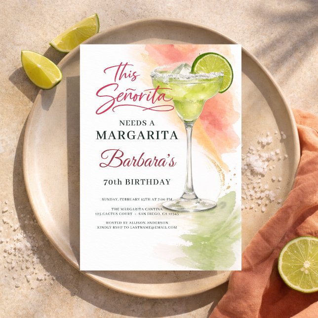 Invitación This Señorita Needs a Margarita 70th Fiesta (Subido por el creador)