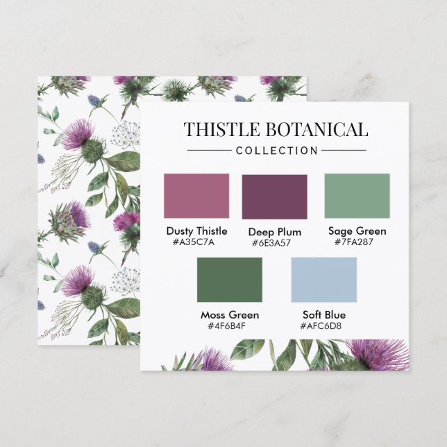 Invitación Thistle Botanical Color Palette Card (Anverso / Reverso)