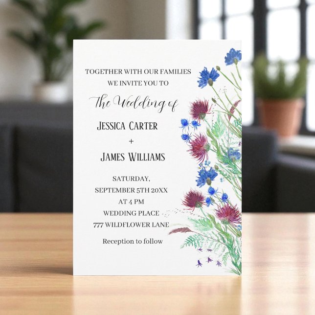 Invitación Thistle Cornflowers Boda Rustica de Flores Silvest (Subido por el creador)