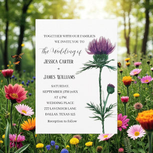 Invitación Thistle Cornflowers Watercolor Rustic Boda