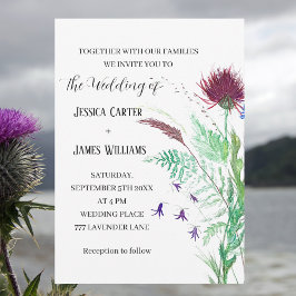 Invitación Thistle Cornflowers Watercolor Rustic Boda