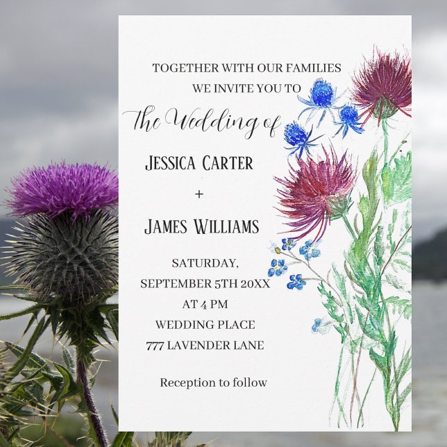 Invitación Thistle Cornflowers Watercolor Rustic Boda (Subido por el creador)