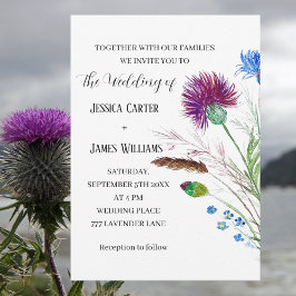 Invitación Thistle Cornflowers Watercolor Rustic Boda