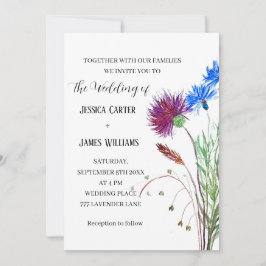 Invitación Thistle Cornflowers Watercolor Rustic Boda
