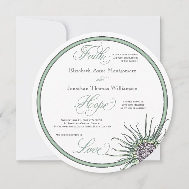 Invitación Thistle Flower Faith Hope Love Wedting (Anverso)