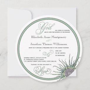 Invitación Thistle Flower God is Love Christian Boda Card